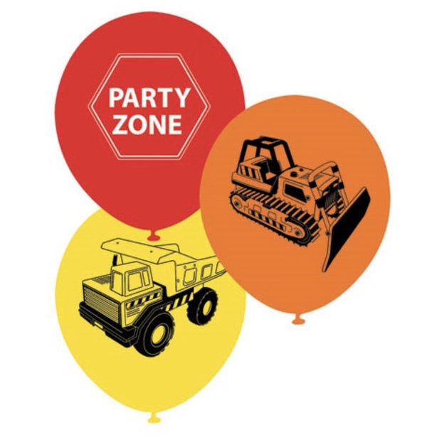 BALOON PRINTED 10PK 30CM CONSTRUCTN UNINFLATED